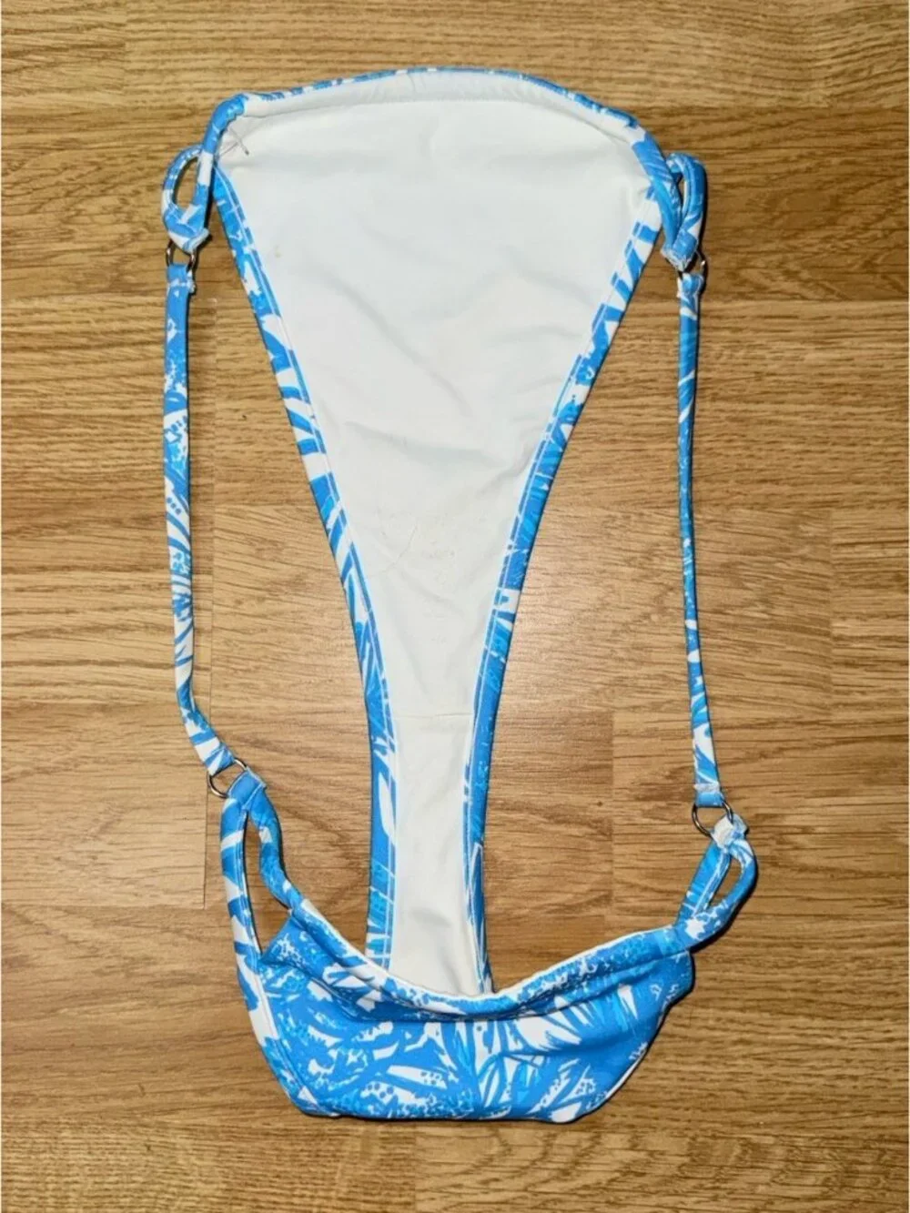Frankies Bikinis Thong Swim Bikini Small True To Size Blue White Floral R2